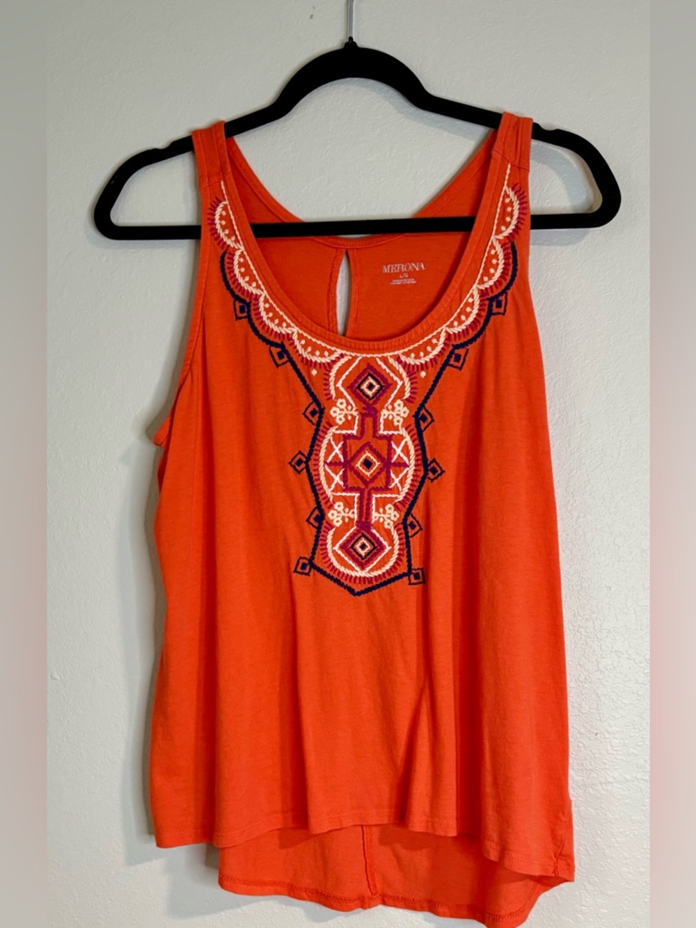 Merona Orange Embroidered Scoop Neck Tank